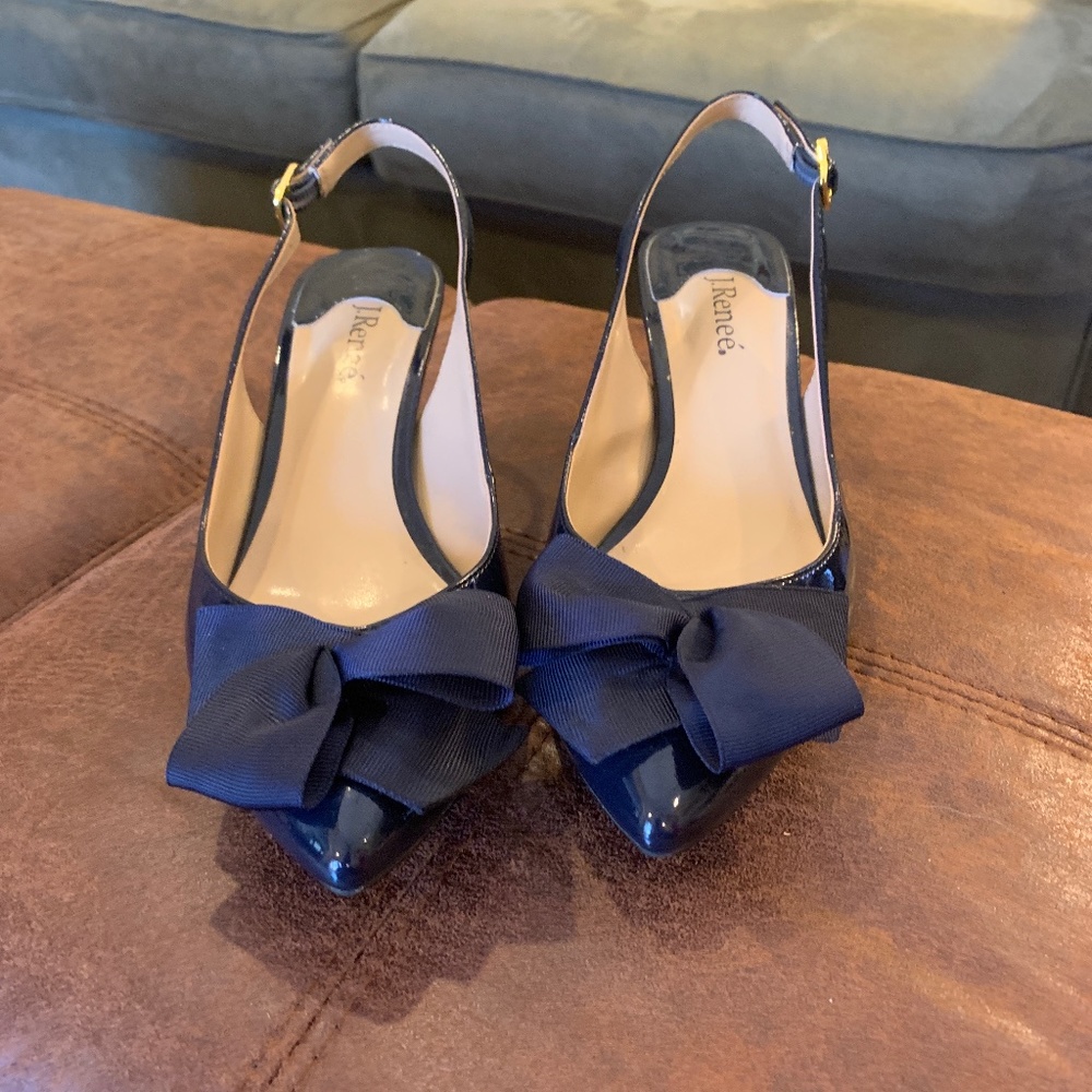 J. Renee Navy blue pointed toe sling backs with kitten heels